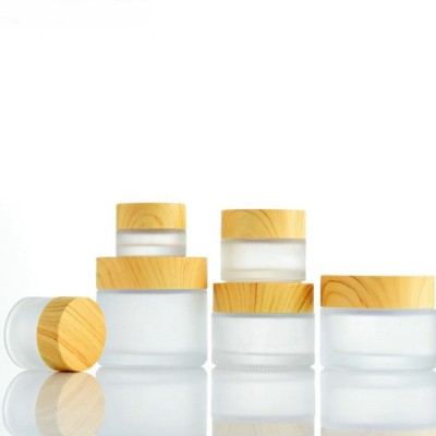 5g 1g 20g 30g 50g 100g Frosted Glass Cosmetic Jar Cream with Bamboo Lid