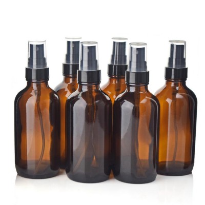 4 Oz 120ml Amber Glass Bottle with Black Fine Mist Spray for Aromatherapy Cleaning Essential oils